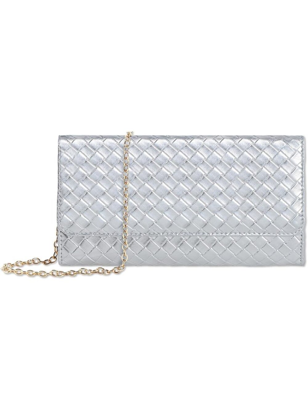 Women's Silver Clutch Purse Removable Gold Chain Evening Crossbody Bags